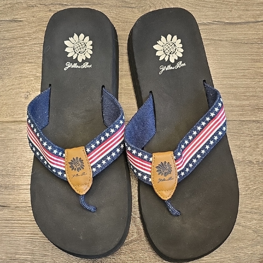 Yellow Box Navy and Red Star Stripe Flip Flops
